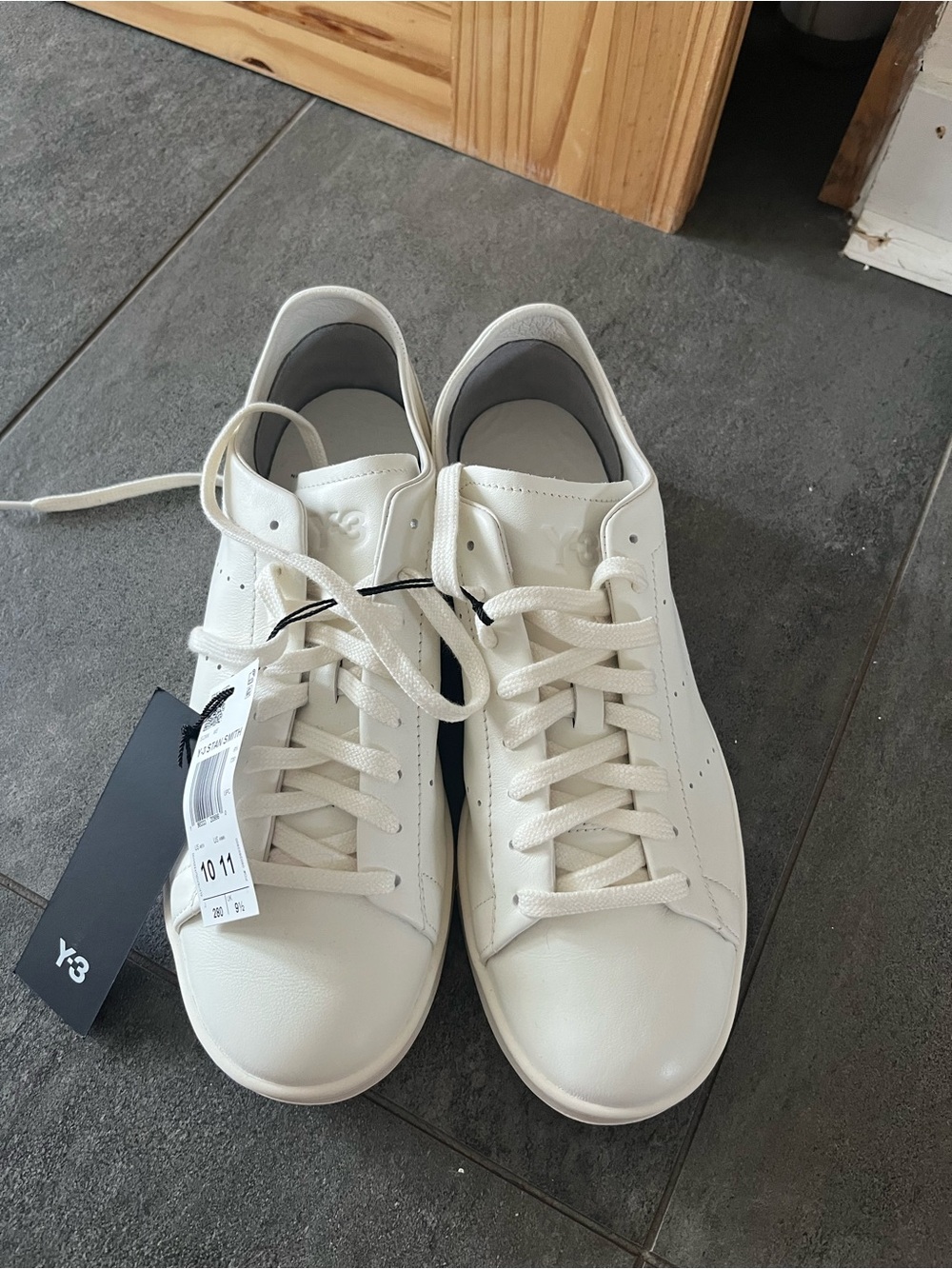 Y-3 Men’s White Leather Low-Top Sneakers with Black Accent
